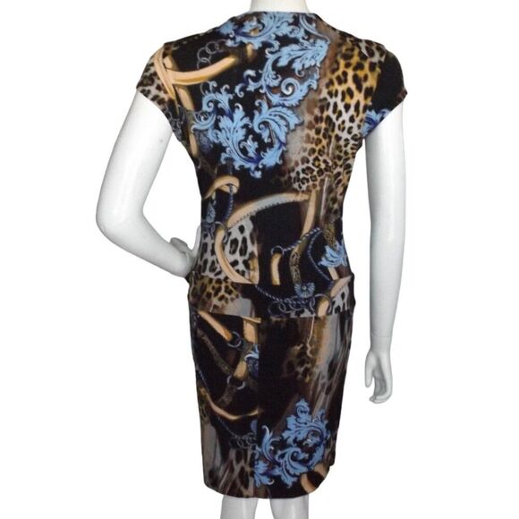 new CACHE Dress, M, Faux Wrap, Cap Sleeve, Leopard/Baroque/Lux print, Pullover - Picture 5 of 15